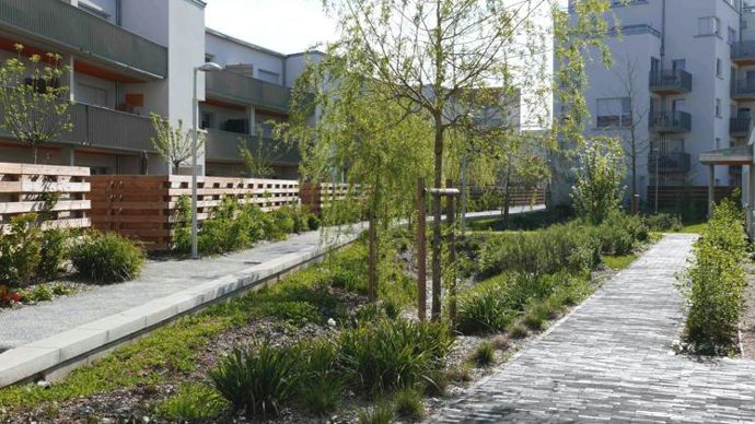 27. Catégorie « promoteurs immobiliers et aménageurs lotisseurs », médaille d’argent, Bouygues immobilier agence IDF Sud (91 et 77), résidence Émeraude à Brétigny-sur-Orge (91). ©Victoires du paysage